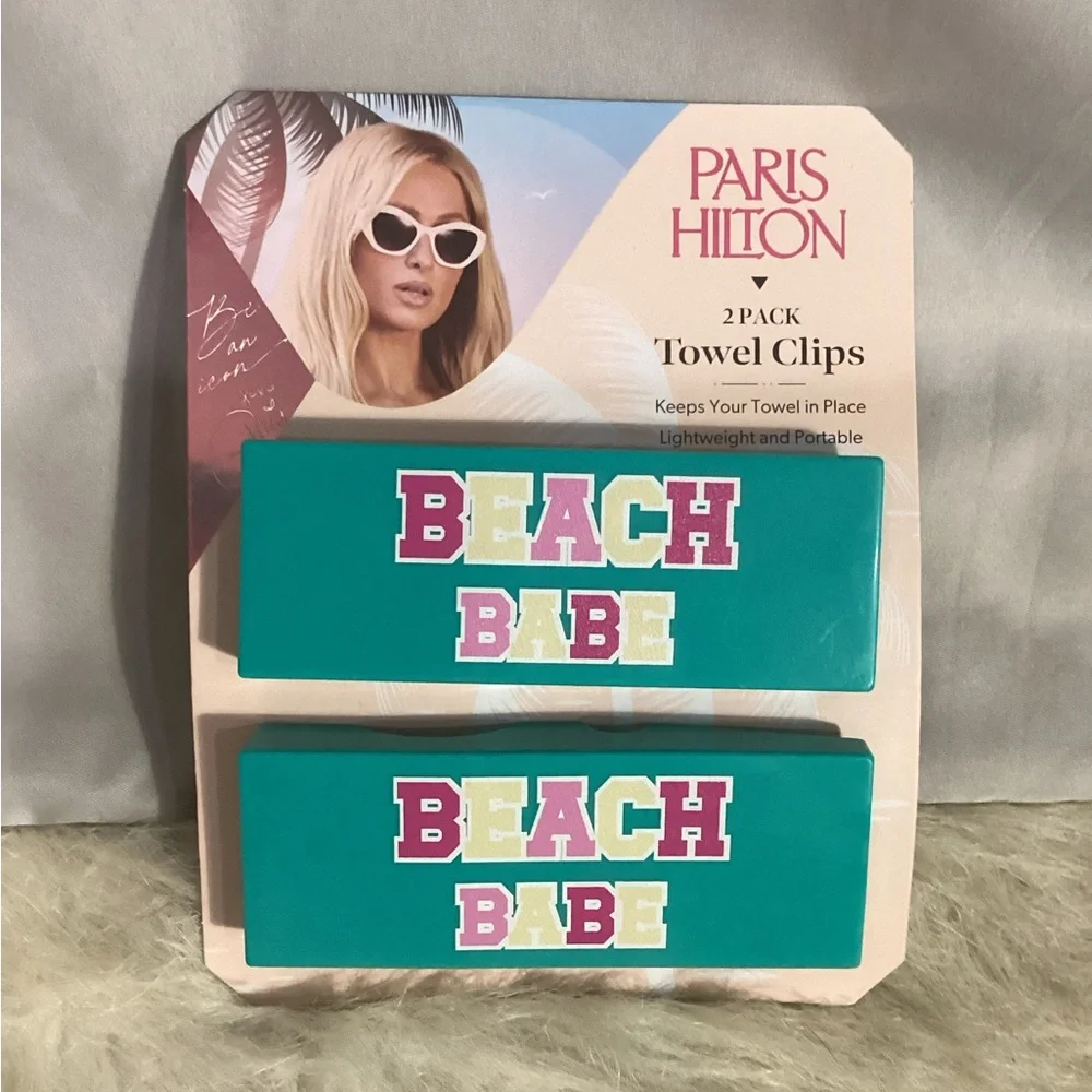 Paris Hilton Beach Towel Clips 2 Pack “Beach Babe” New on Card